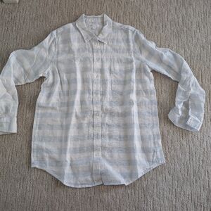 GAP White Blue Stripe Linen Button Down Shirt Classic Design